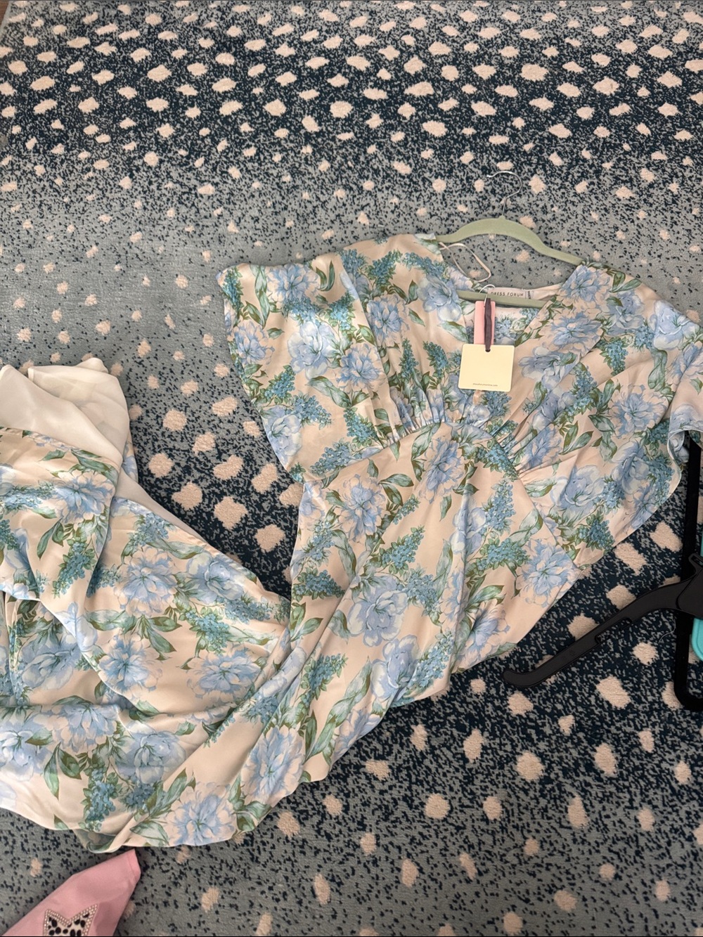 Dress Forum Cream Maxi Dress with Blue Floral Print